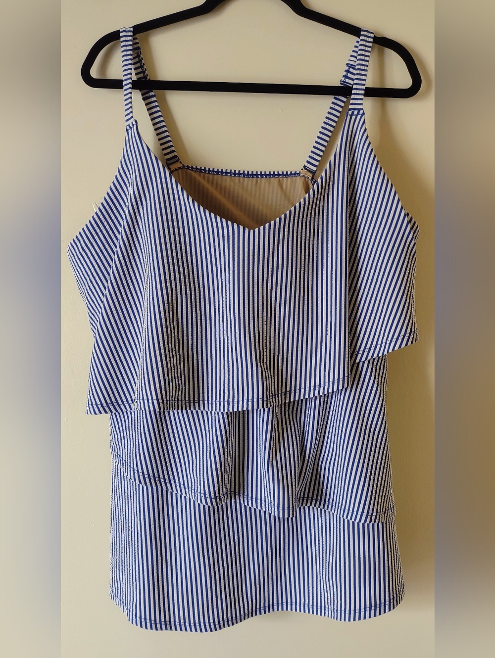Cacique Size 26 4X Striped Blue and White Ruffle Tiered Top 2 Piece Swimsuit